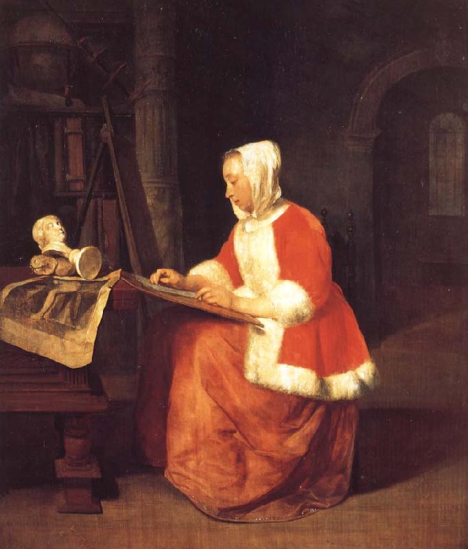 Gabriel Metsu A Young Woman Seated Drawing Germany oil painting art